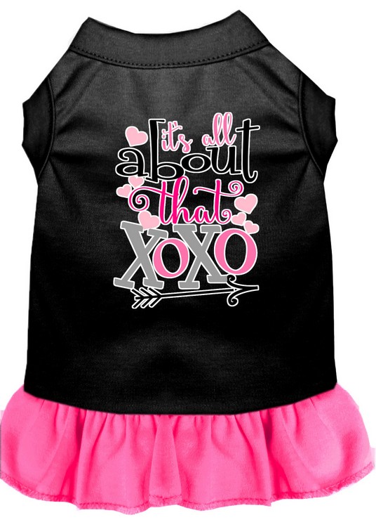 All about the XOXO Screen Print Dog Dress Black with Bright Pink Med